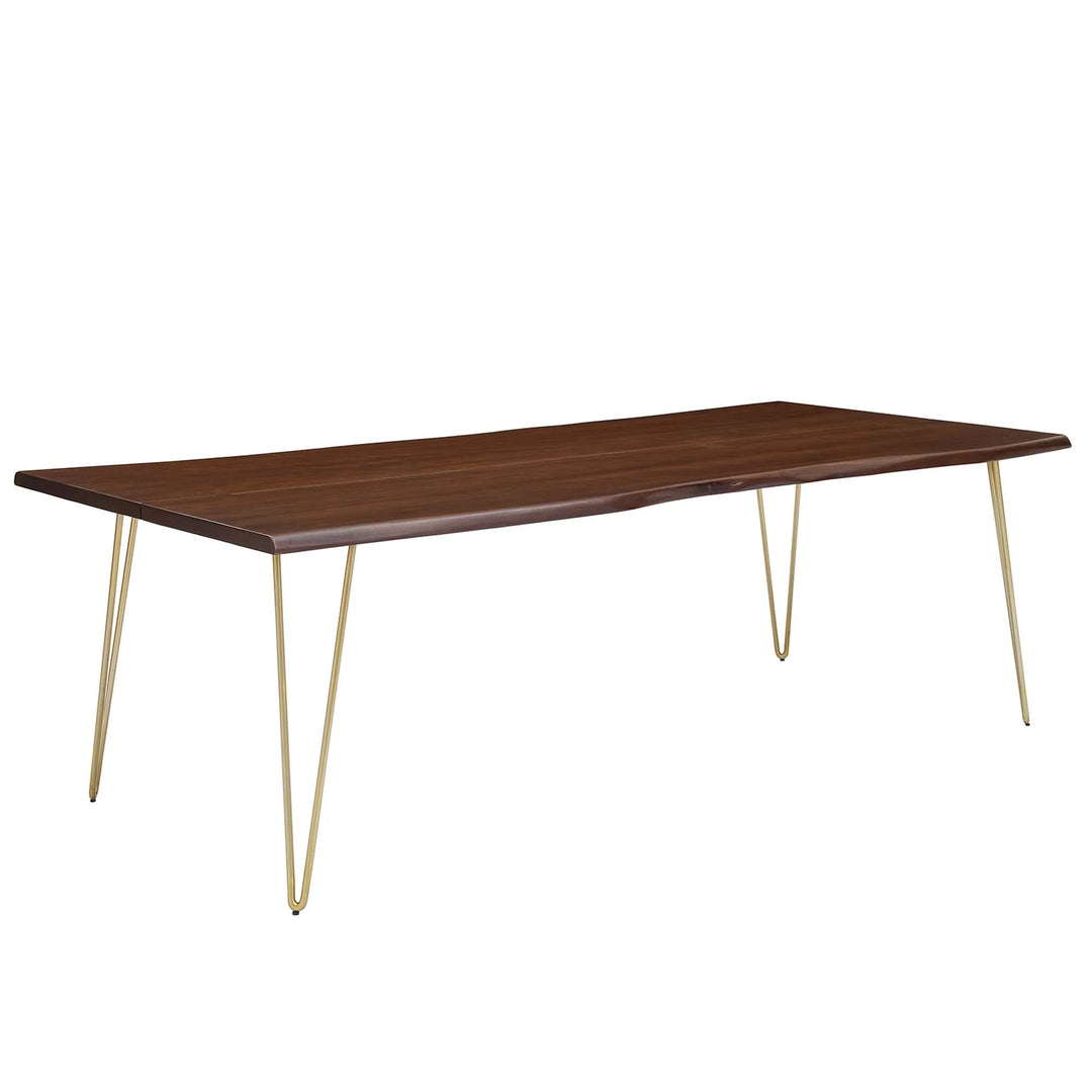 Mesa comedor base dorada con madera de acacia 96” Alte.